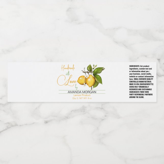 Handmade Product Wrap Around Label Lemon (Single Label)