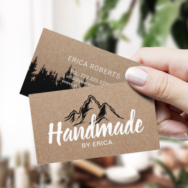 Handmade Products Mountain Typography Rustic Kraft Business Card (Creator Uploaded)