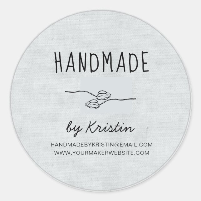 Handmade Rustic Grey Canvas Classic Round Sticker (Front)