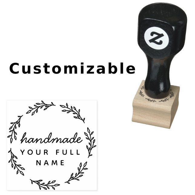 Handmade Script Name Round Leaves Simple Minimal Rubber Stamp (Creator Uploaded)