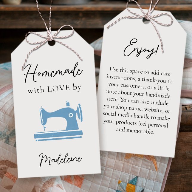 Handmade Sewing Artisan Crafter Quilter Blue Label (sewing quilting sew handmade artisanal homemade product tag gifting christmas bridal baby shower)
