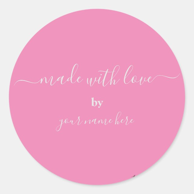 Handmade Simple Cute Trendy Pink Classic Round Sticker (Front)