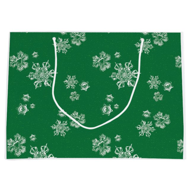 Handmade Snowflake Flurries - Bright Green & White Large Gift Bag (Front)