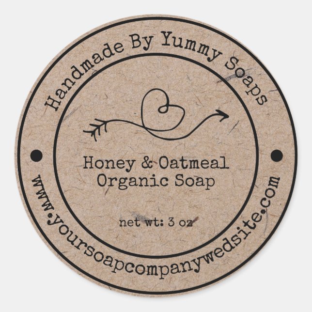 Handmade Soap Label |Faux Kraft Paper Doodle Heart (Front)