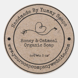 Handmade Soap Label  Faux Kraft Paper Doodle Heart