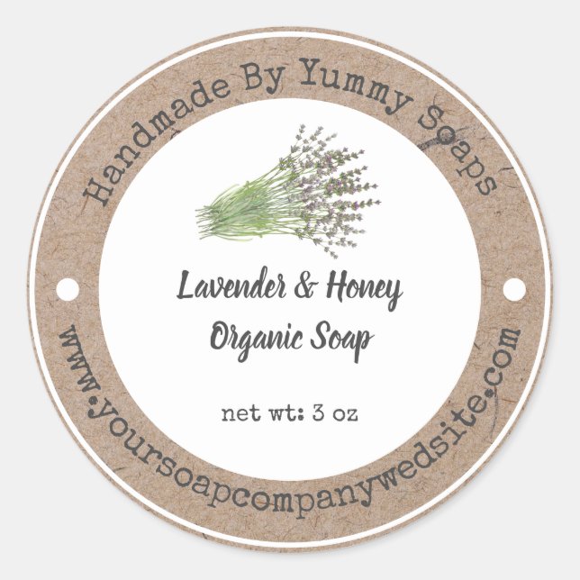 Handmade Soap  Label  Lavender on Faux Kraft Paper (Front)