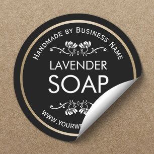 Handmade Soap Making Vintage Floral Plain Black Classic Round Sticker