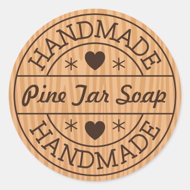 Handmade stamp on wood custom product name classic round sticker (Front)