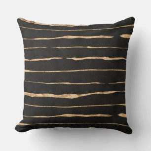 Handmade Stripes pattern gold-rose & Black Throw Pillow