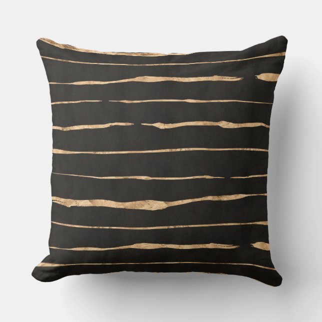 Handmade Stripes pattern gold-rose & Black Throw Pillow (Front)