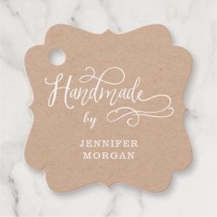 handmade whimsical script monogram product tag