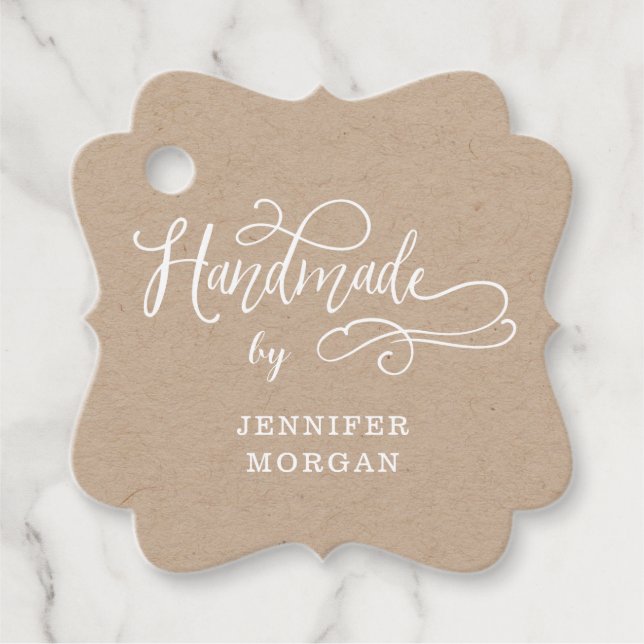 handmade whimsical script monogram product tag (Front)