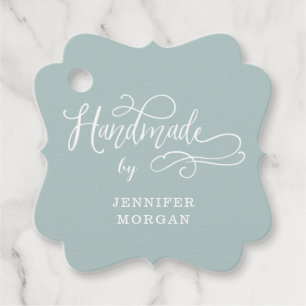 handmade whimsical script monogram product tag