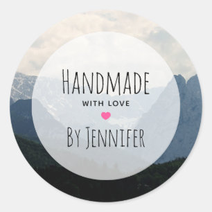 Handmade with Love Alpine Mountains Nature Photo Classic Round Sticker