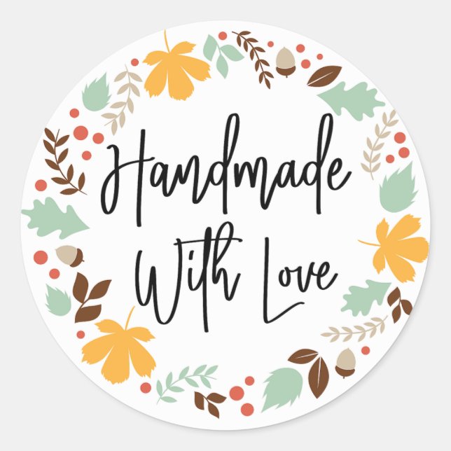 Handmade with Love Autumn  Classic Round Sticker (Front)