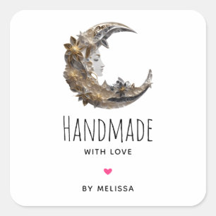 Handmade with Love Beautiful Face in the Moon Square Sticker