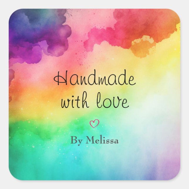 Handmade with Love Beautiful Rainbow Colours Square Sticker (Front)