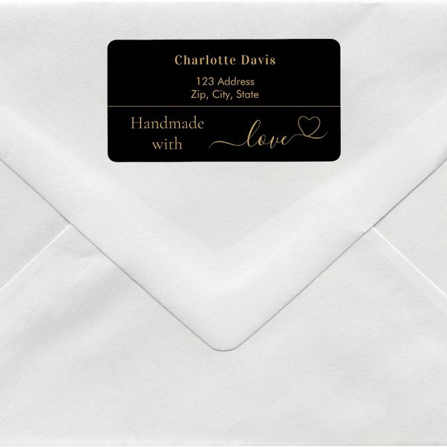 Handmade with love black gold name return address label (Creator Uploaded)