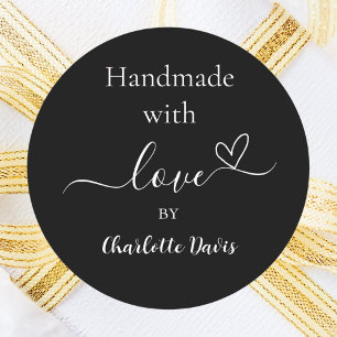 Handmade with love black white name classic round sticker