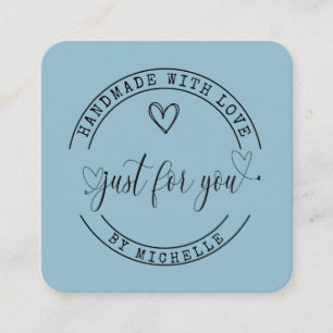 Handmade With Love blue elegant script Square Business Card