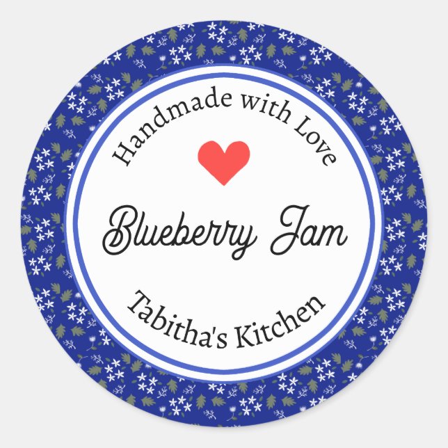 Handmade with Love Blueberry Jam Muffin Custom Classic Round Sticker (Front)