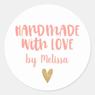 Handmade With Love Blush Pink Personalized Classic Round Sticker