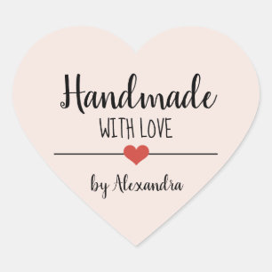 Handmade with love blush pink script personalized  heart sticker