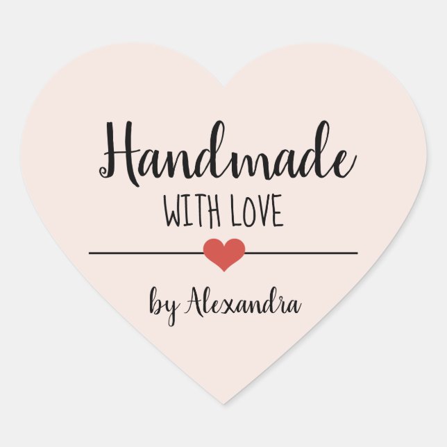 Handmade with love blush pink script personalized  heart sticker (Front)