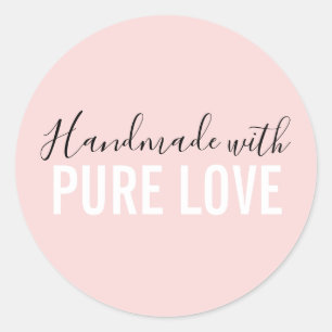 Handmade with love blush pink typography script classic round sticker