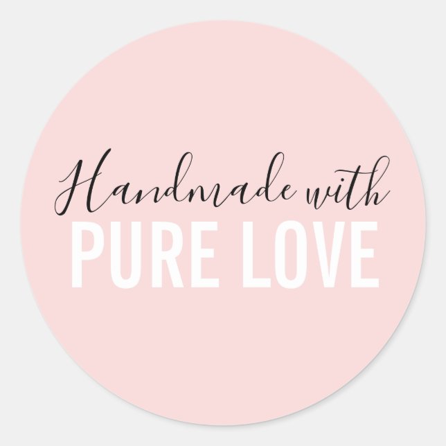 Handmade with love blush pink typography script classic round sticker (Front)