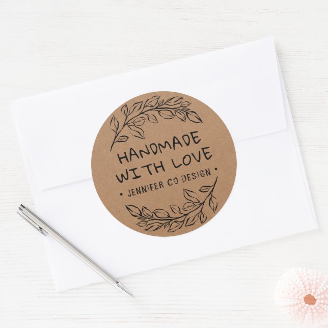 Handmade With Love  Botanical Classic Round Sticker (Envelope)