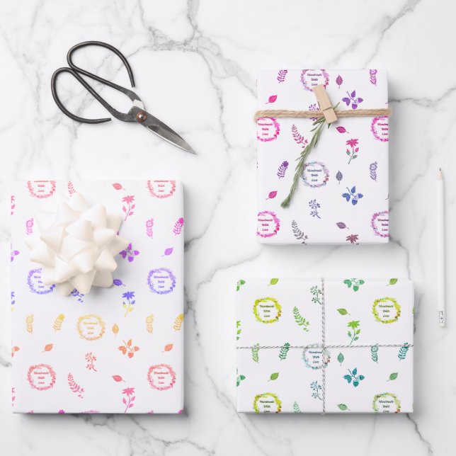"Handmade With Love" Bright Wrapping Paper Set (Front)