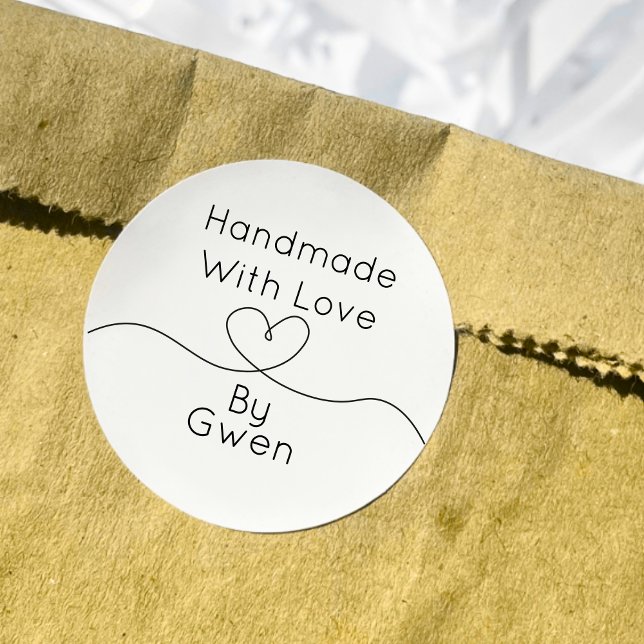 Handmade With Love By Heart  Classic Round Sticker (Handmade With Love By Heart Sticker)