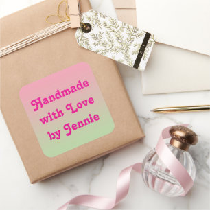 Handmade with Love by Your Name Pink & Green Ombre Square Sticker