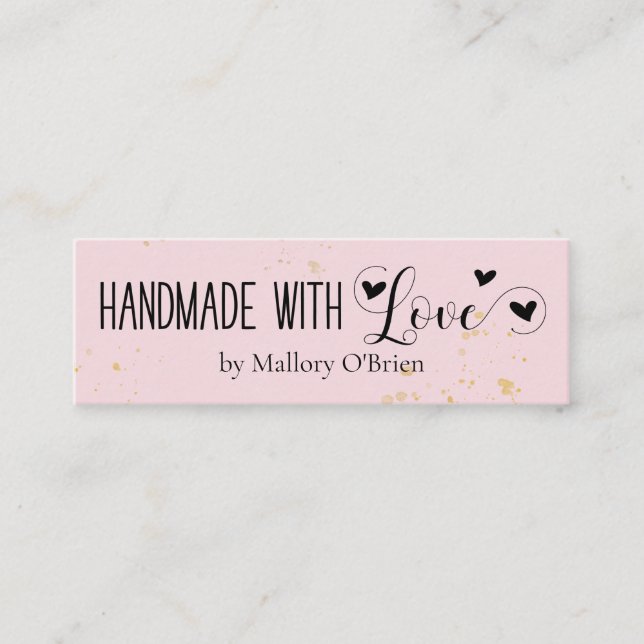 Handmade with Love Calligraphy Social Media Pink Mini Business Card (Front)
