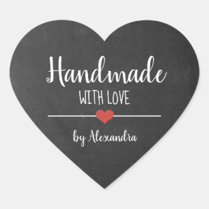 Handmade with love chalkboard script personalized  heart sticker