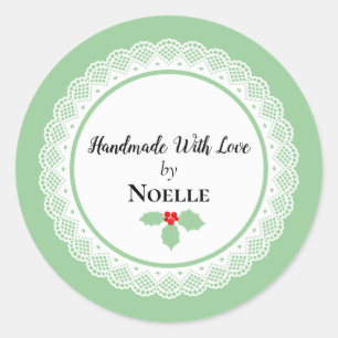 Handmade With Love  Christmas Holly Classic Round Sticker