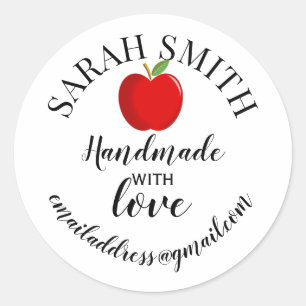 Handmade with love company name apple classic round sticker