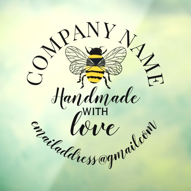 Handmade with love company name bee classic round  window cling (Sheet 3)