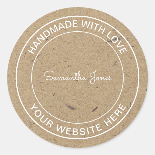 Handmade with Love Craft DIY Kraft Paper Classic Round Sticker (Front)