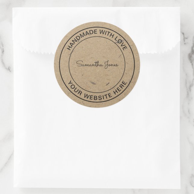 Handmade with Love Craft DIY Kraft Paper Classic Round Sticker (Bag)