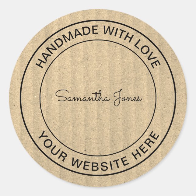 Handmade with Love Craft DIY Kraft Paper Classic Round Sticker (Front)