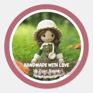 Handmade with love Crochet lady garden Classic Round Sticker
