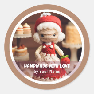Handmade with love Crochet lady kitchen Classic Round Sticker