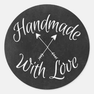 Handmade With Love Crossed Arrows On Chalkboard Classic Round Sticker