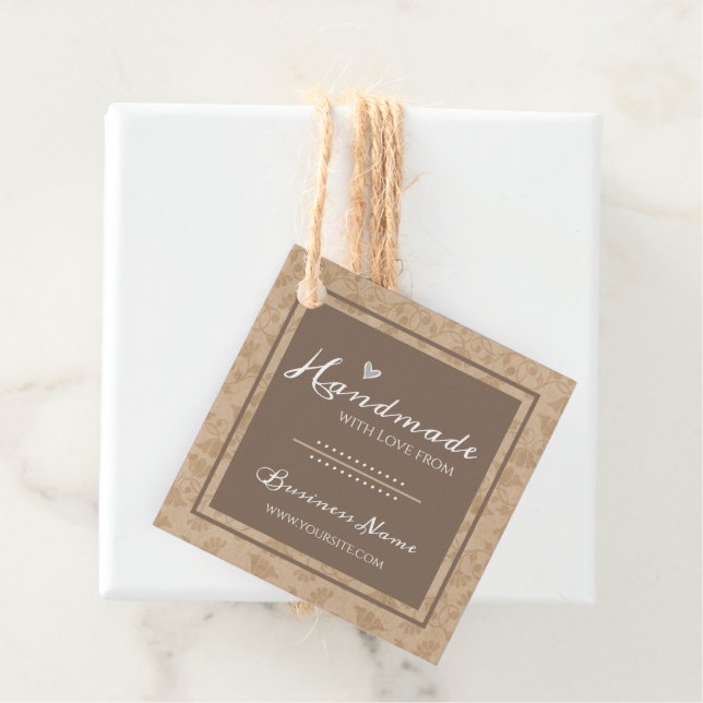 Handmade with Love Custom Business Label tan (In Situ)