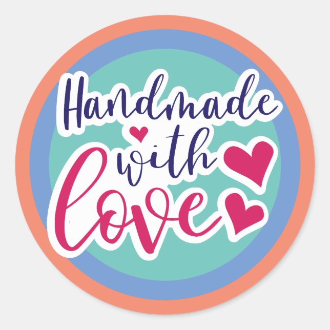 Handmade With Love - custom colours Classic Round Sticker (Front)