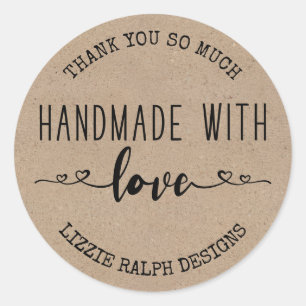 Handmade with Love Custom Kraft Look Thank You Classic Round Sticker
