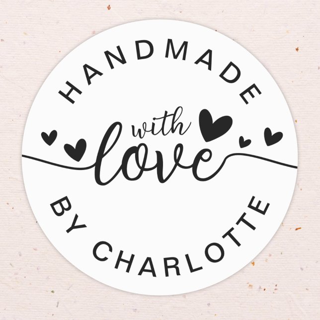Handmade with Love Custom Name Classic Round Sticker (handmade with love sticker)