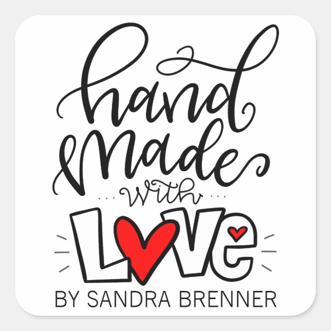 Handmade with Love, Customizable Square Sticker (Front)